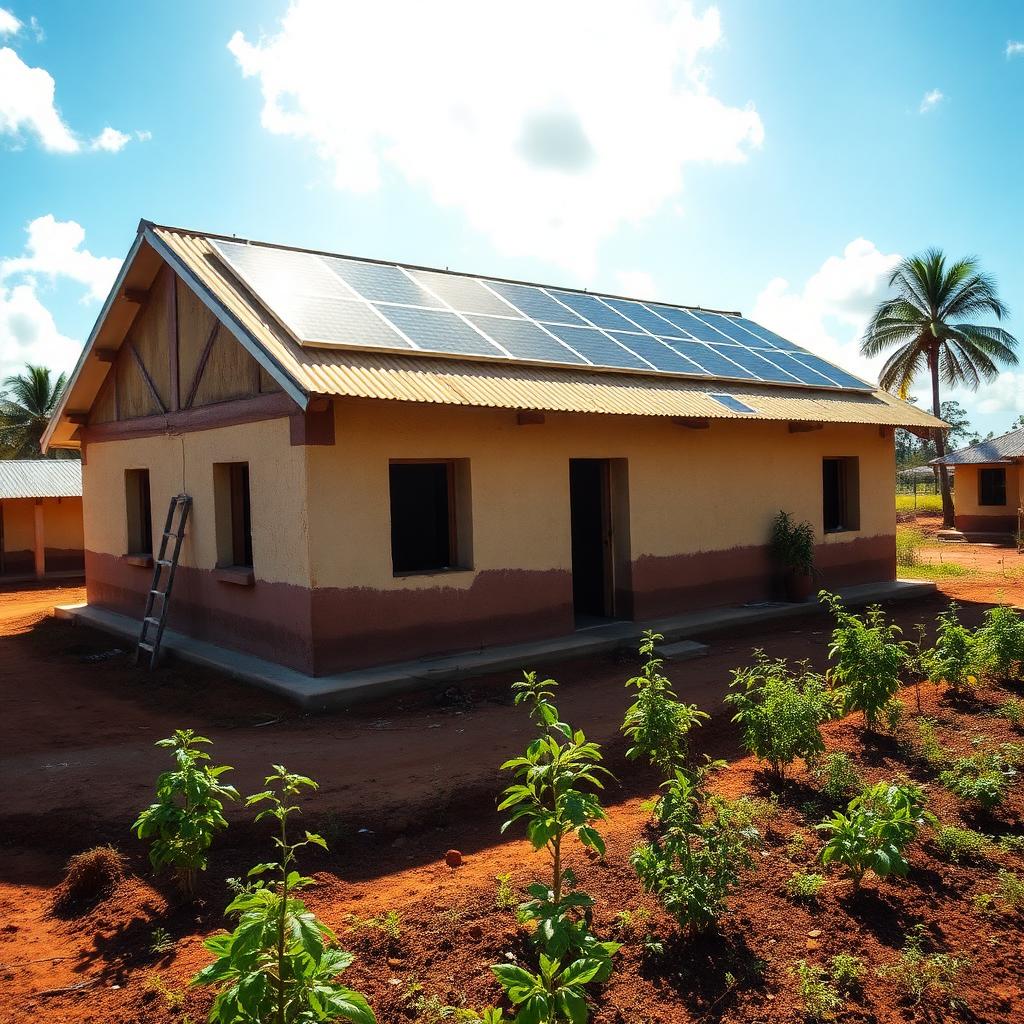 Rendering of a rehabilitated island primary school with solar panels