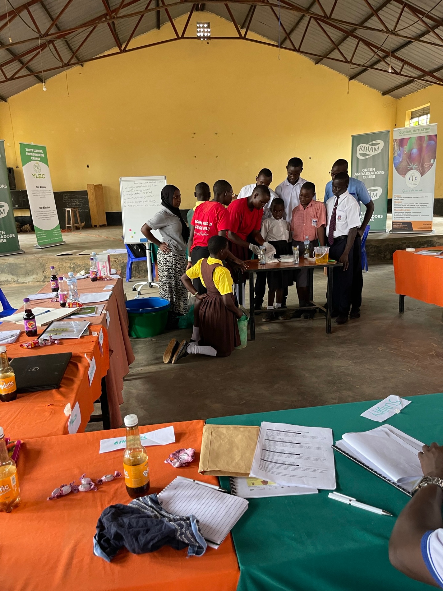 Students learning herbal soap making at a Riham Green Ambassadors Club skilling session